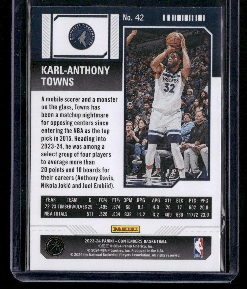 2023-24 Panini Contenders #42 Karl-Anthony Towns Season Ticket Retail