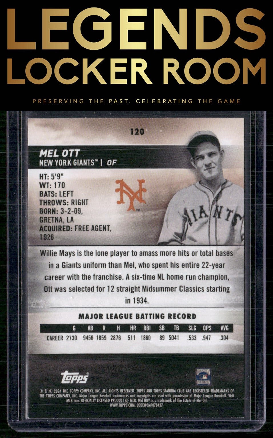 2024 Stadium Club #120 Mel Ott