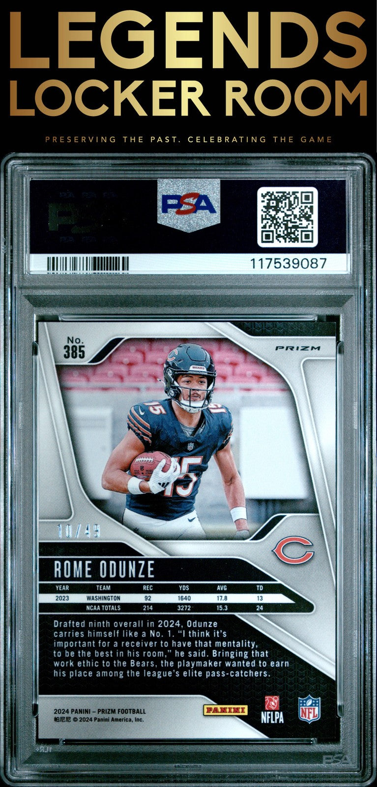 2024 Panini Prizm #385 Rome Odunze Purple Power PSA 10