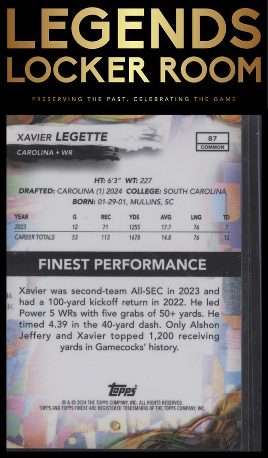 2024 Finest #87 Xavier Legette Black Refractor #/25