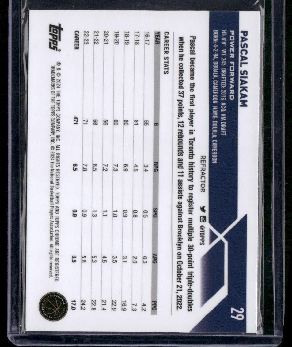 2023-24 Topps Chrome #29 Pascal Siakam Refractors