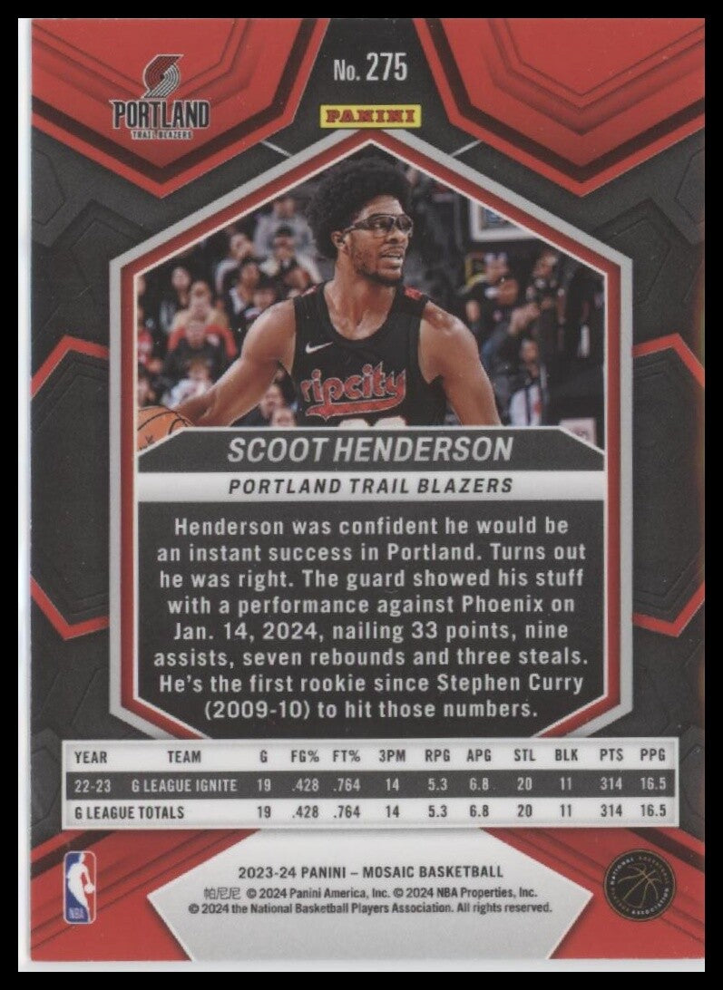 2023-24 Panini Mosaic #275 Scoot Henderson Cite Edition