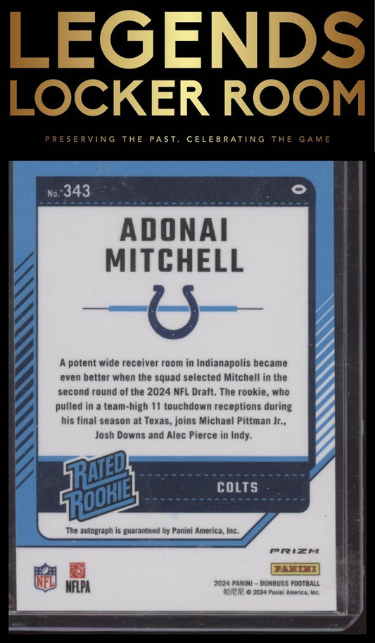 2024 Donruss #343 Adonai Mitchell Optic Rated Rookies Preview Autograph