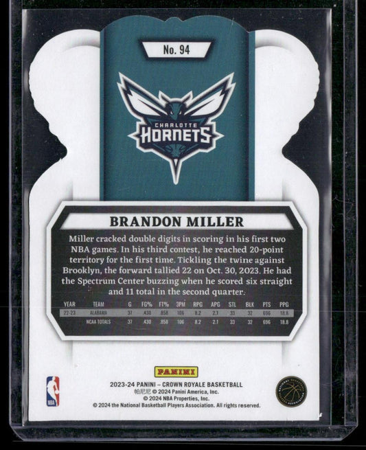 2023-24 Panini Crown Royale #94 Brandon Miller Crystal Pink #/75