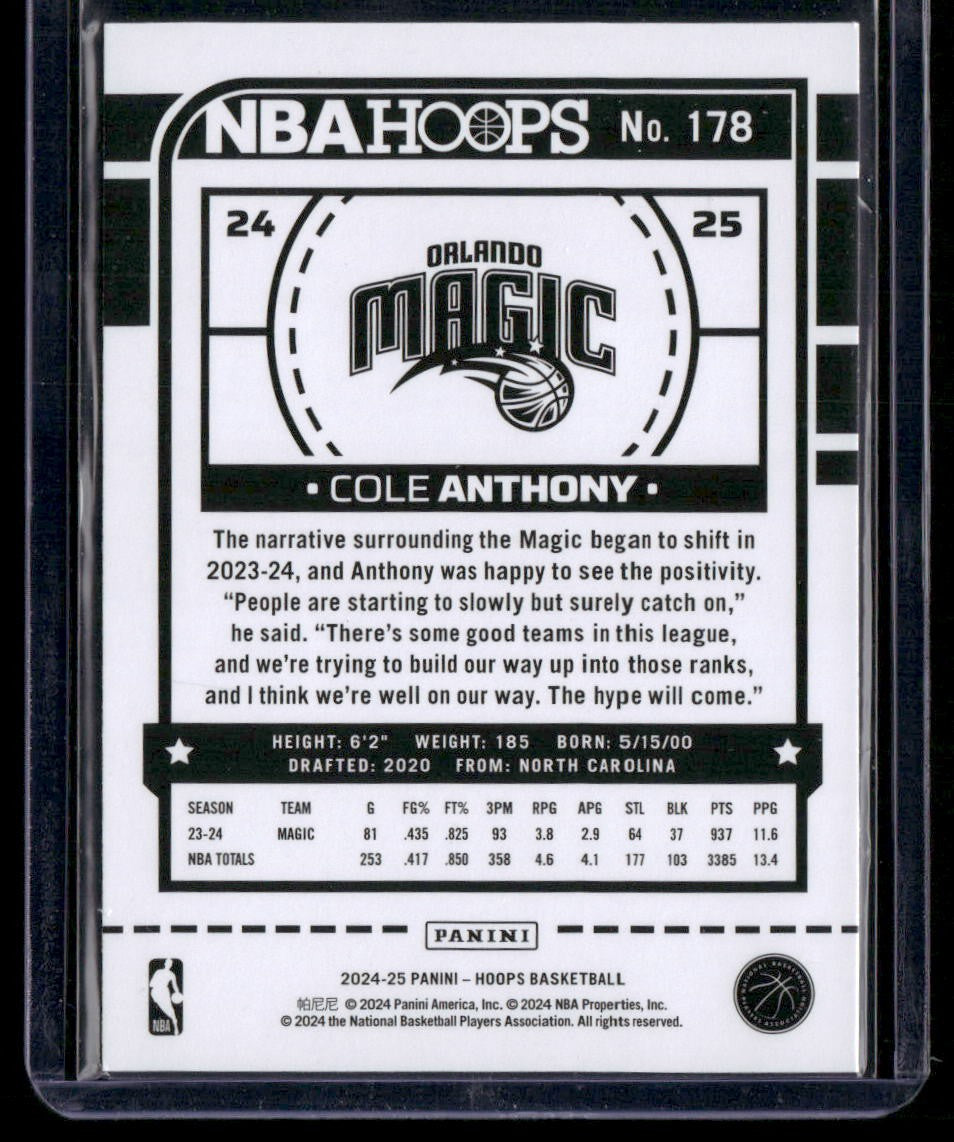 2024-25 Hoops #178 Cole Anthony