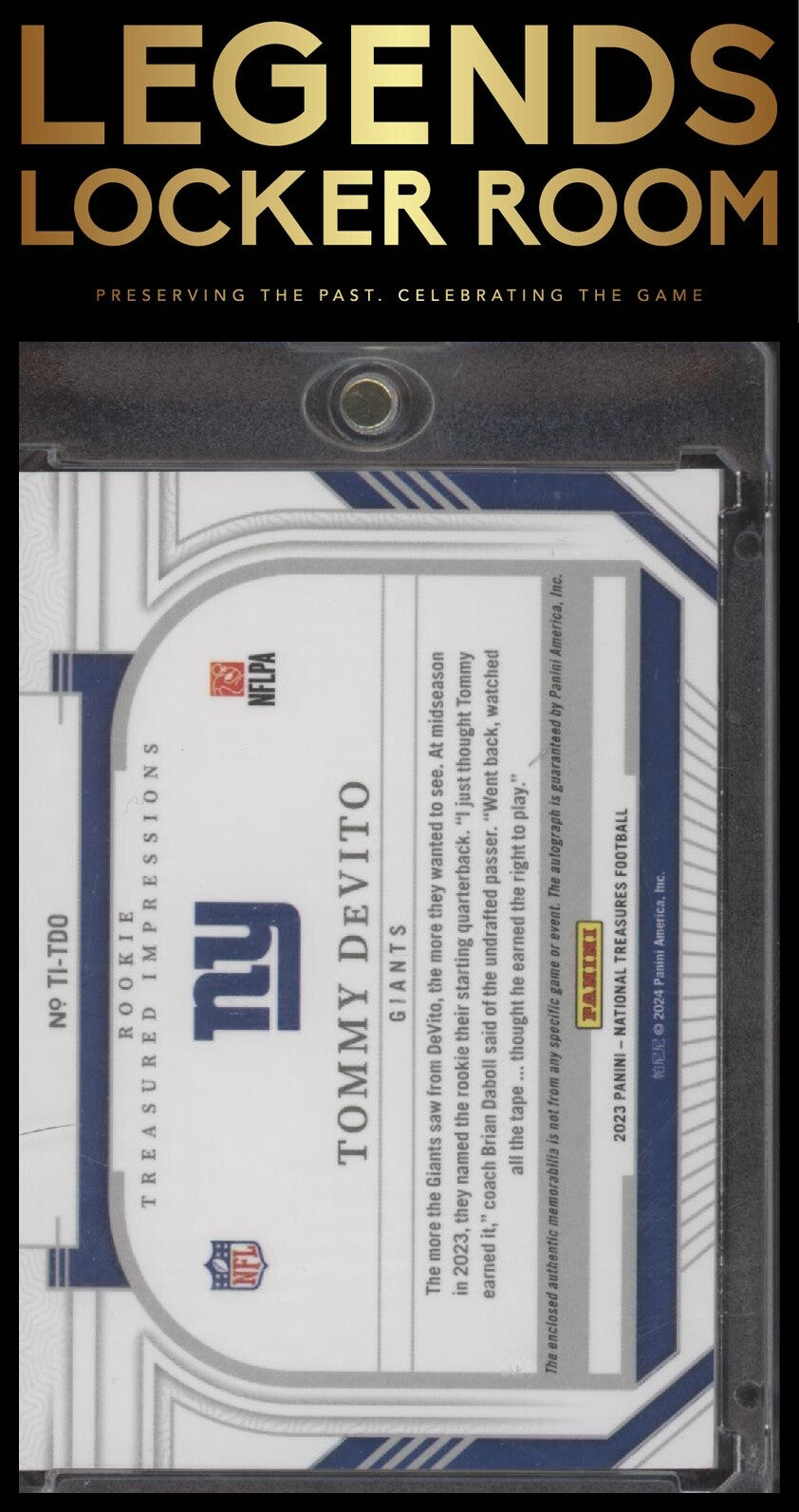 2023 Panini National Treasures Tommy DeVito Rookie Treasured Impressions #/99