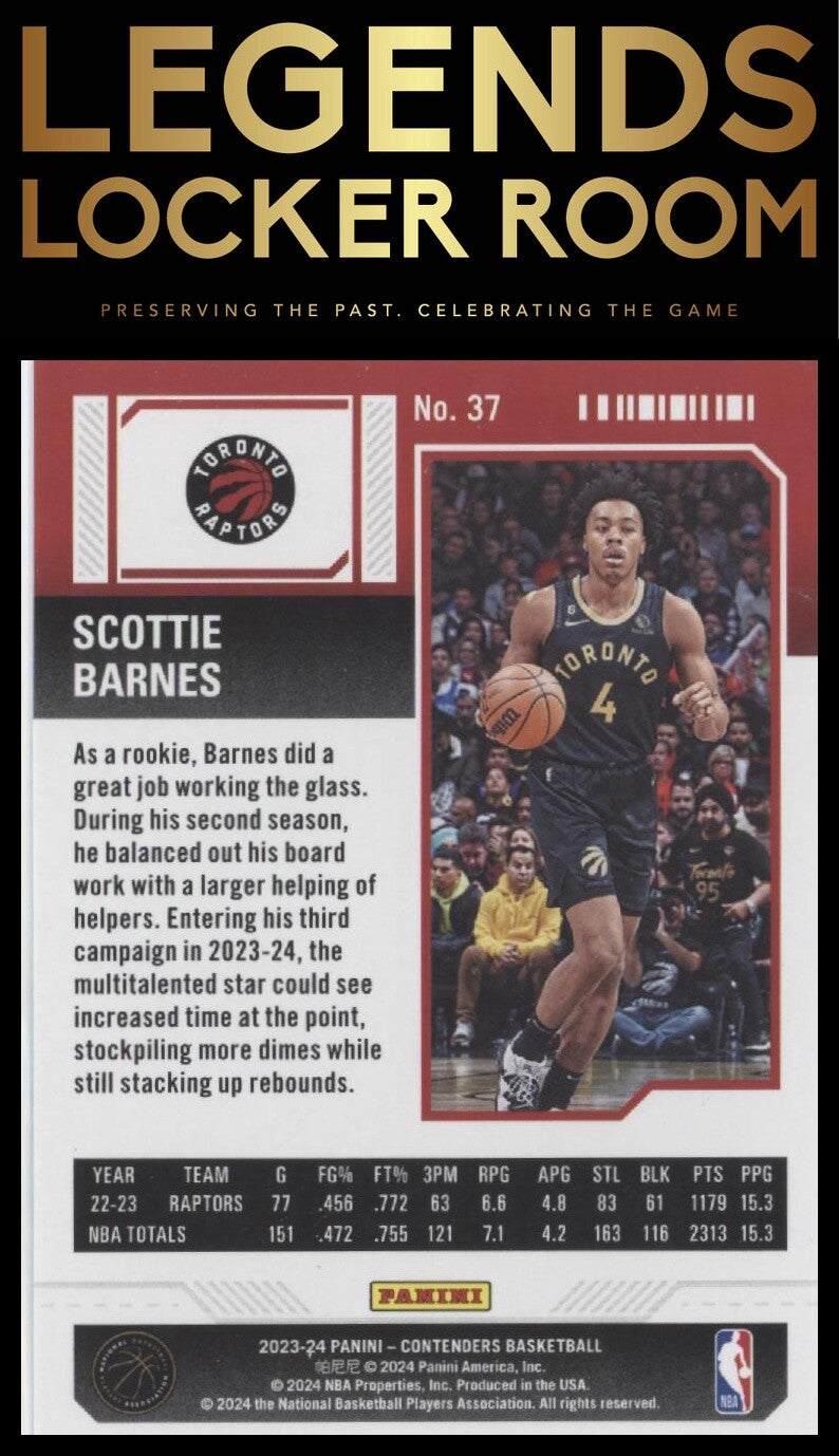 2023-24 Panini Contenders #37 Scottie Barnes Season Ticket Retail