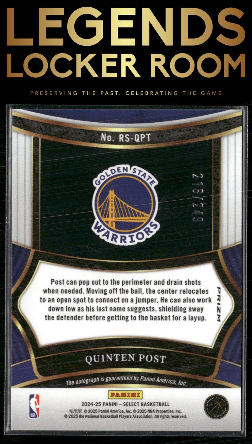 2024-25 Panini Select #RS-QPT Quinten Post Rookie Signatures /249