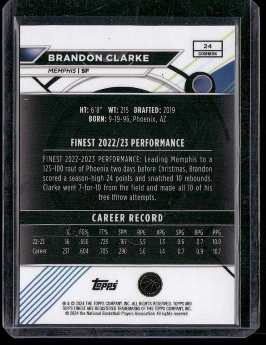 2023-24 Finest #24 Brandon Clarke Red/Black Refractors /20