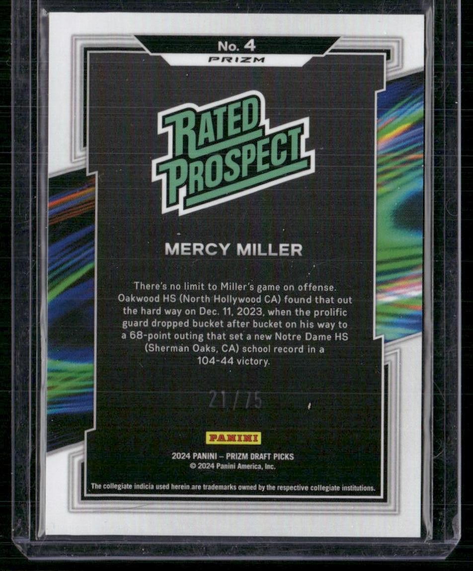2024 Panini Prizm Draft Picks #4 Mercy Miller Rated Prospect Prizms Purple #/75