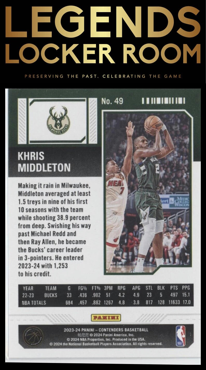 2023-24 Panini Contenders #49 Khris Middleton Season Ticket Retail