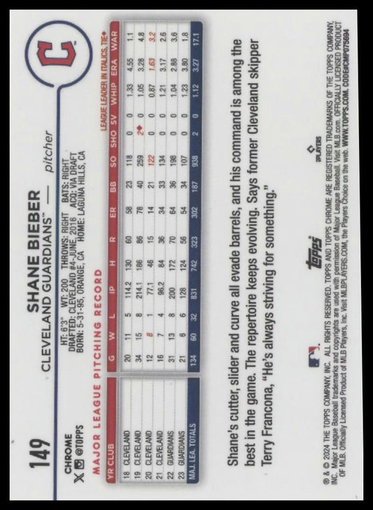 2024 Topps Chrome #149 Shane Bieber