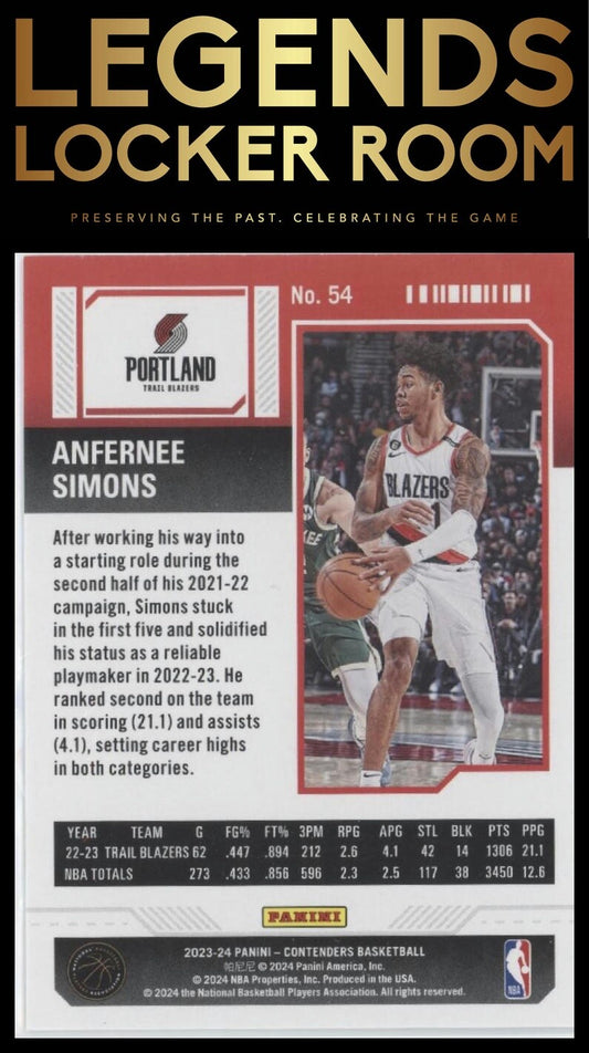 2023-24 Panini Contenders #54 Anfernee Simons Season Ticket Retail