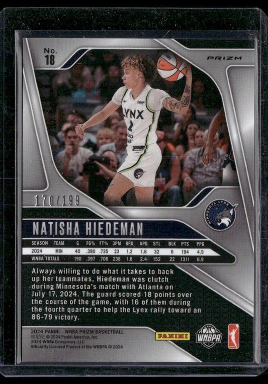 2024 Panini Prizm WNBA #18 Natisha Hiedeman Blue Prizms #/199