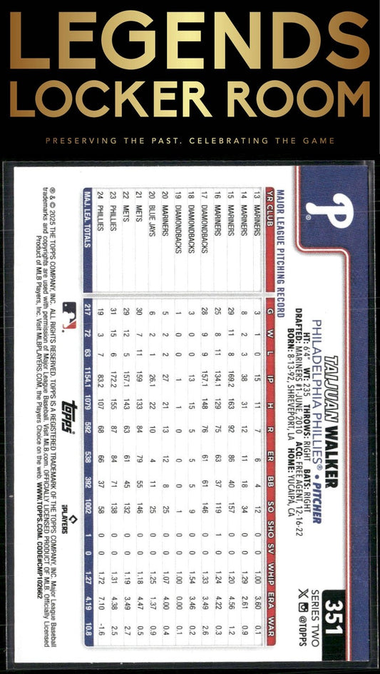 2025 Topps #351 Taijuan Walker Rainbow Foil