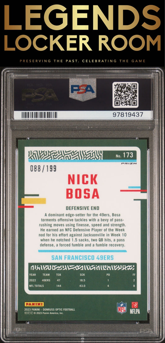 2023 Panini Donruss Optic #173 Nick Bosa Blue PSA 9