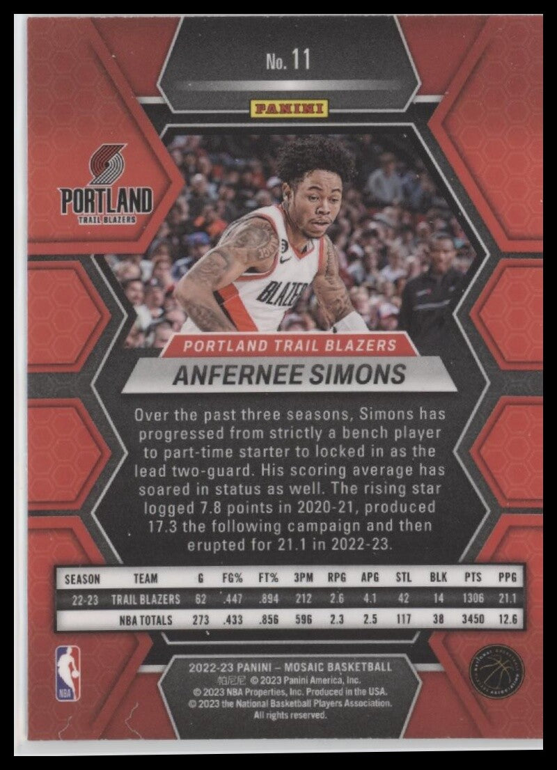 2022-23 Panini Mosaic #11 Anfernee Simons