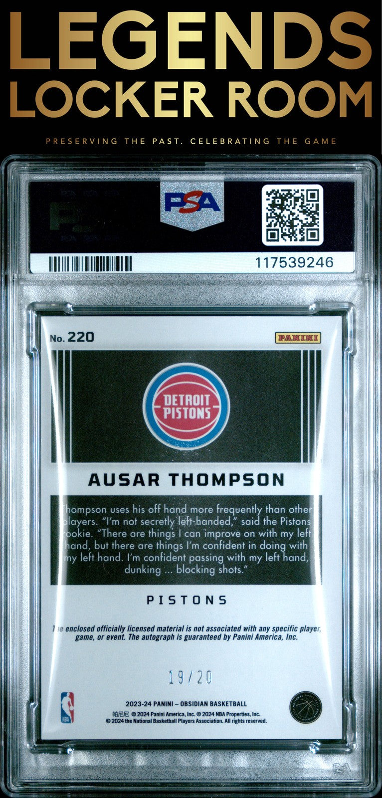2023 Panini Obsidian #220 Ausar Thompson Jersey Auto Green Flood /20 PSA 8