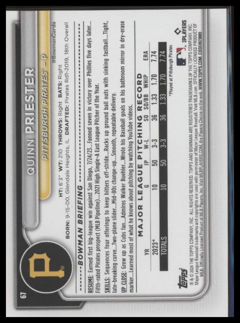 2024 Bowman #67 Quinn Priester