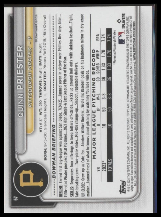 2024 Bowman #67 Quinn Priester