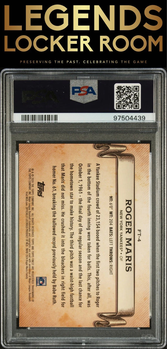 2024 Topps Finest Finest Timelines Roger Maris Blue Refractor PSA 10