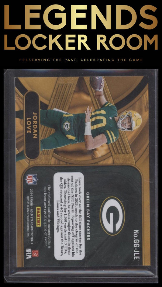 2024 Panini Gold Standard #GG-JLE Jordan Love Gold Gear #/299