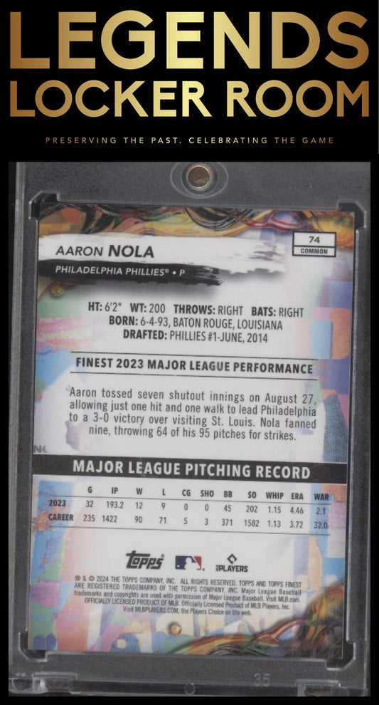 2024 Finest #74 Aaron Nola Sky Blue Refractors #/325