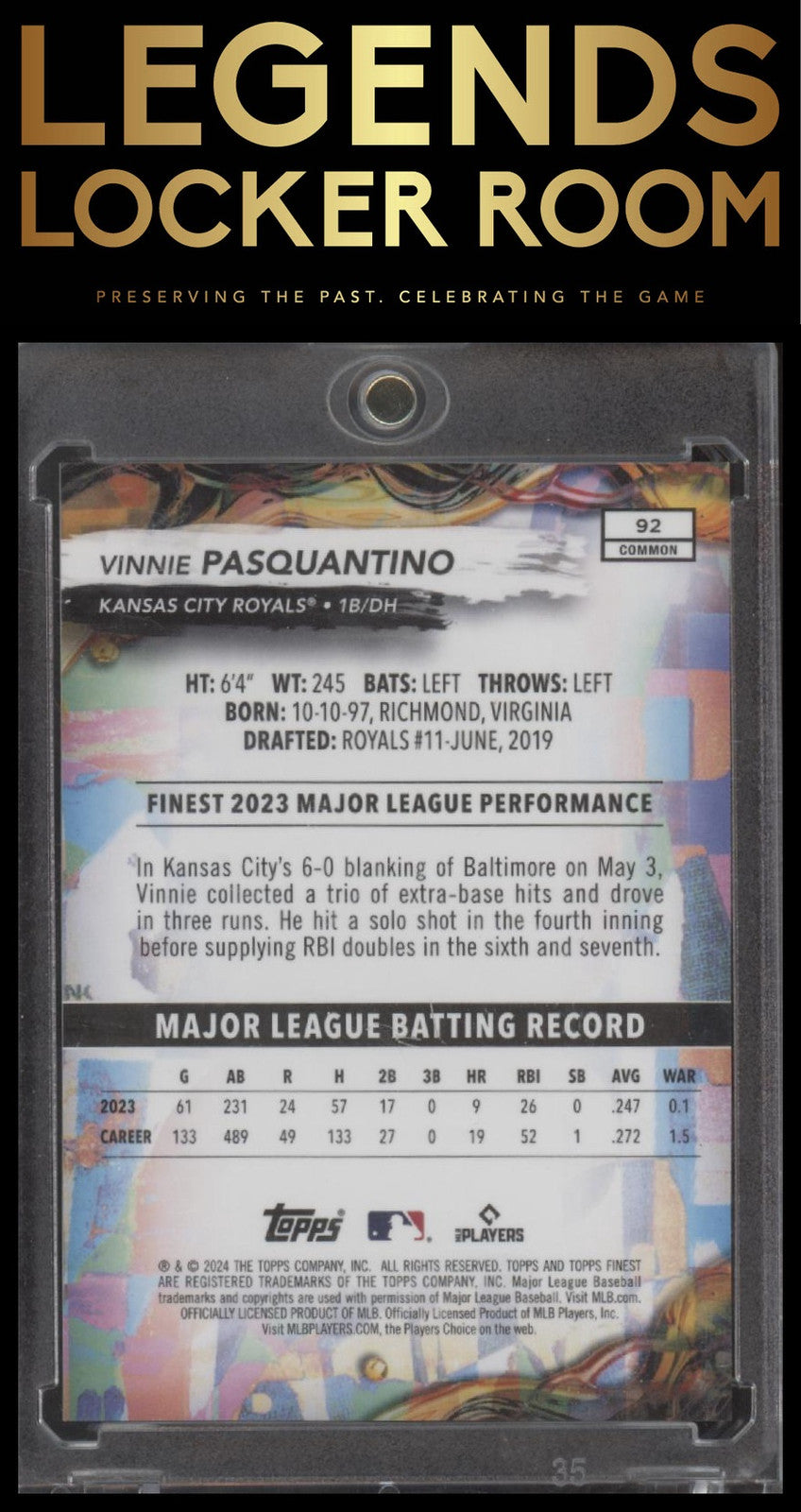 2024 Finest #92 Vinnie Pasquantino Green Refractors #/75