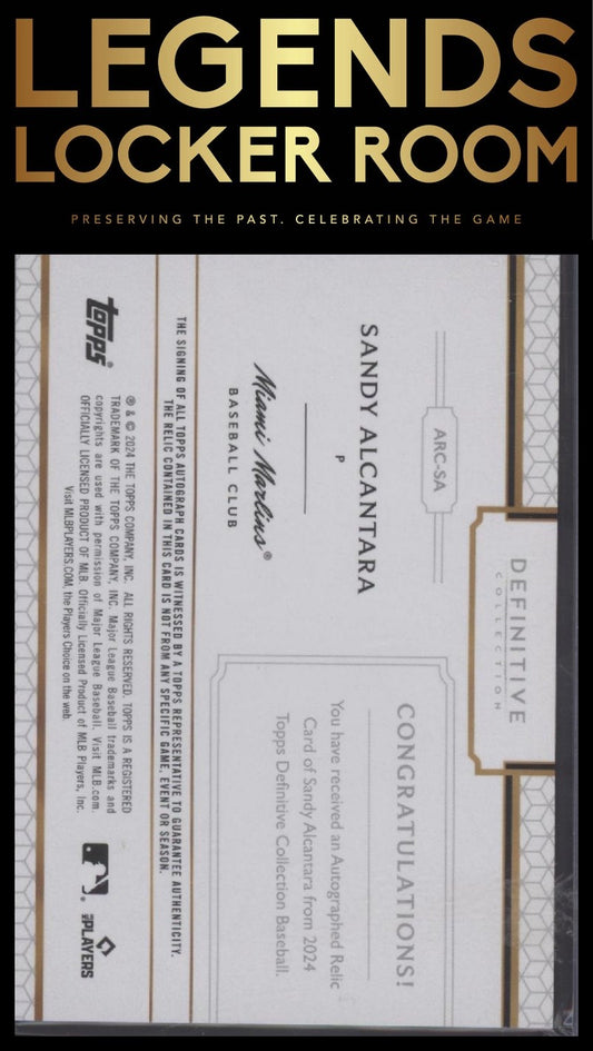 2024 Topps Definitive Collection Sandy Alcantara Base Auto Relic Purple #/10