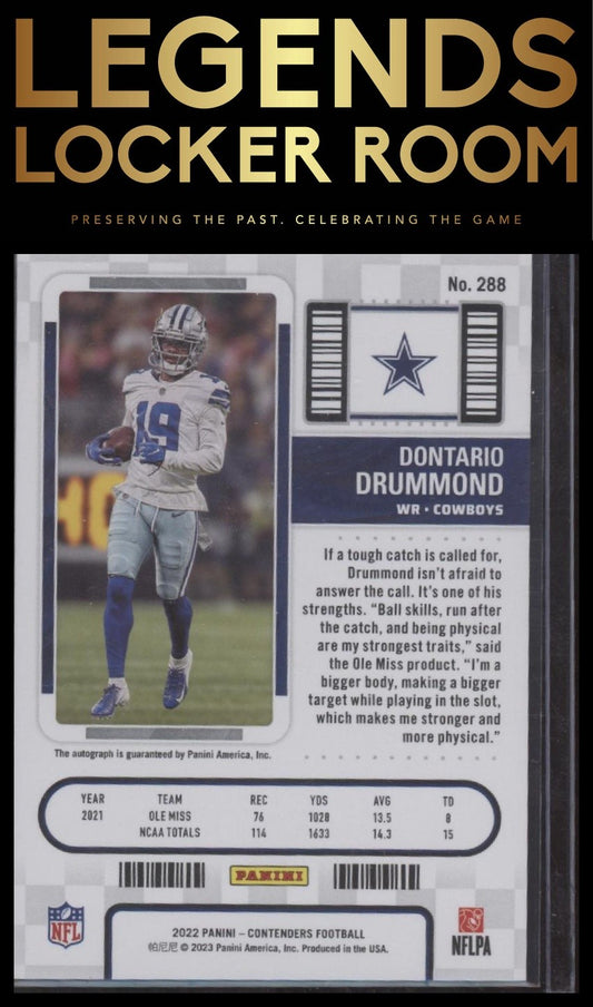 2022 Panini Contenders #288 Dontario Drummond Cracked Ice Rookie Ticket Auto /22