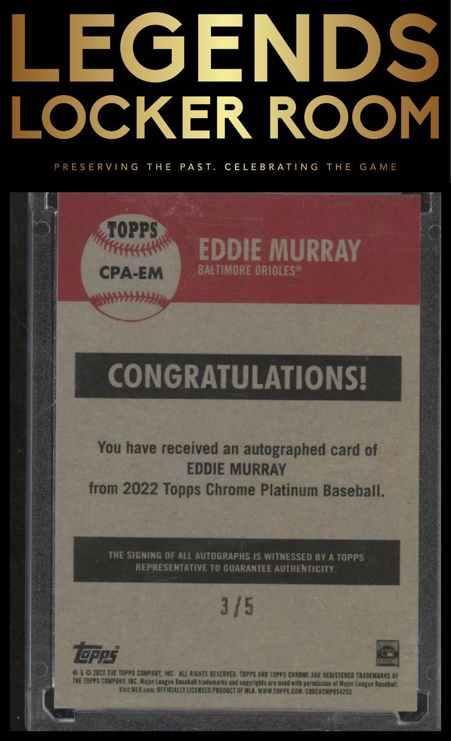 2022 Topps Chrome Platinum Anniversary Eddie Murray Auto Red Refractor /5