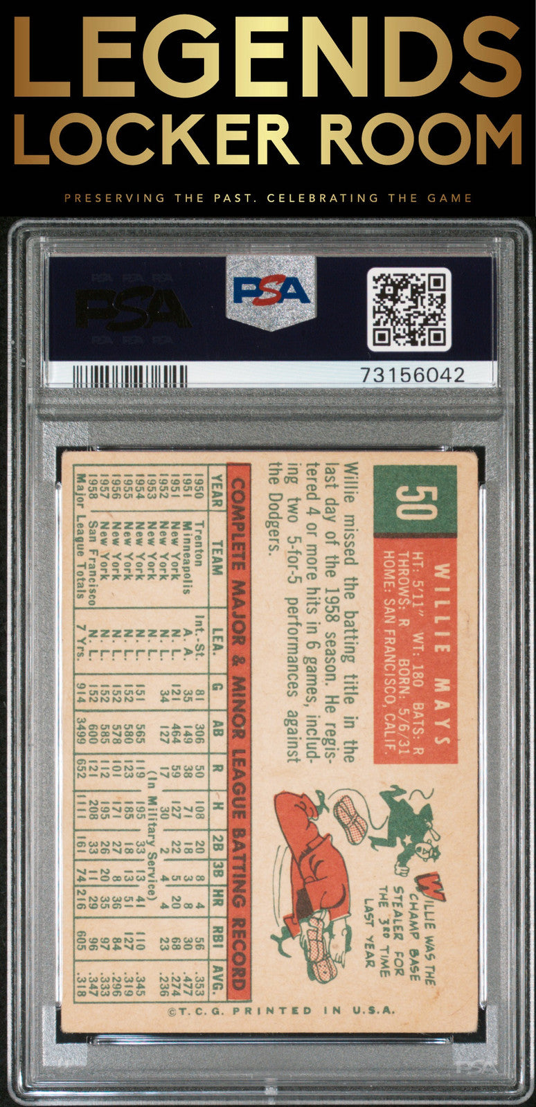 1959 Topps #50 Willie Mays PSA 3