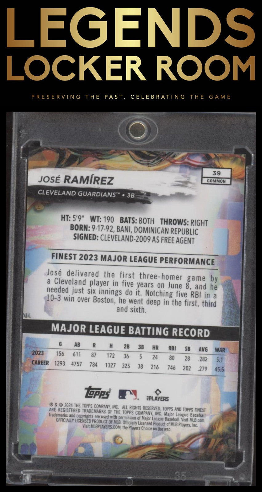 2024 Finest #39 José Ramírez Sky Blue Refractors #/325