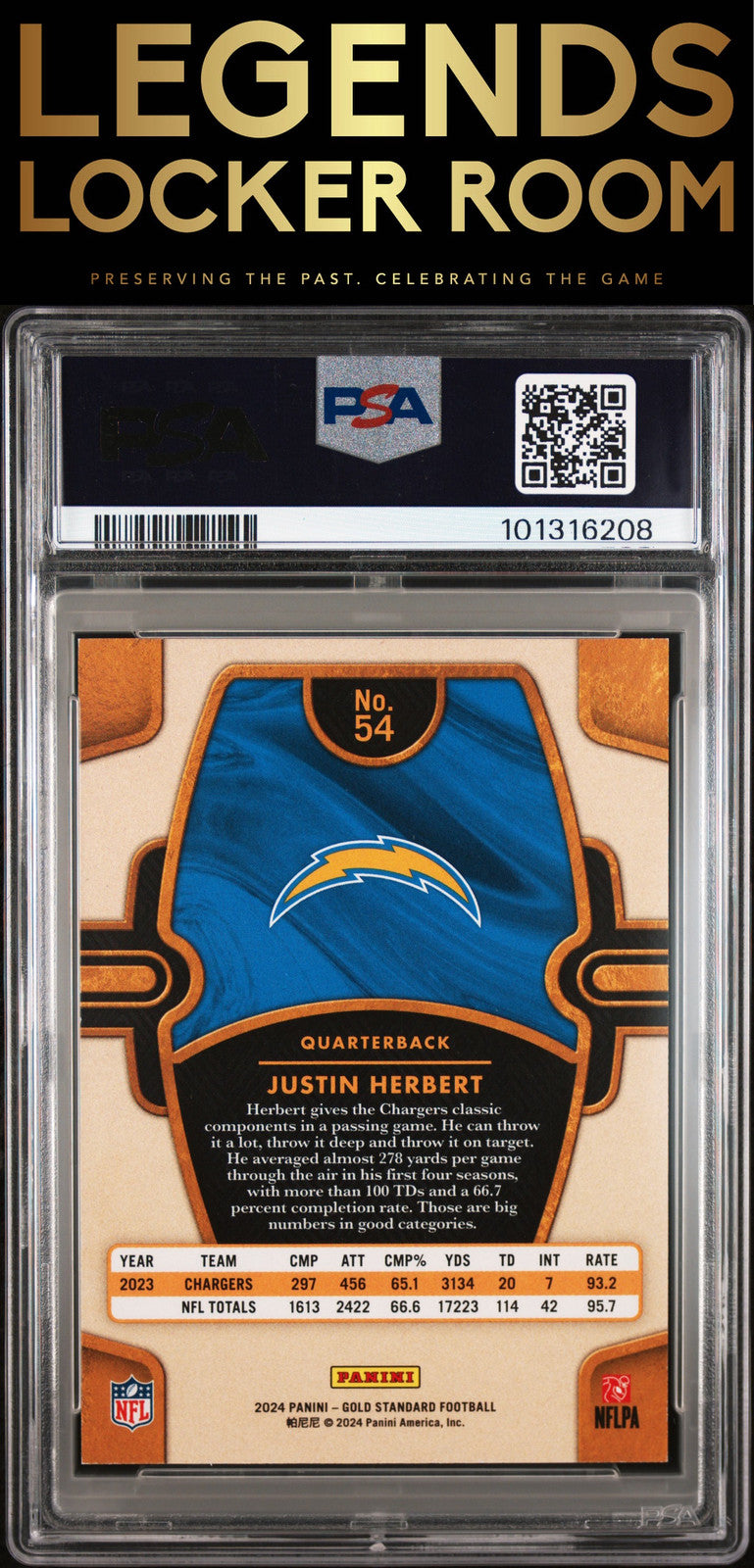 2024 Panini Gold Standard #54 Justin Herbert Rose Gold PSA 8