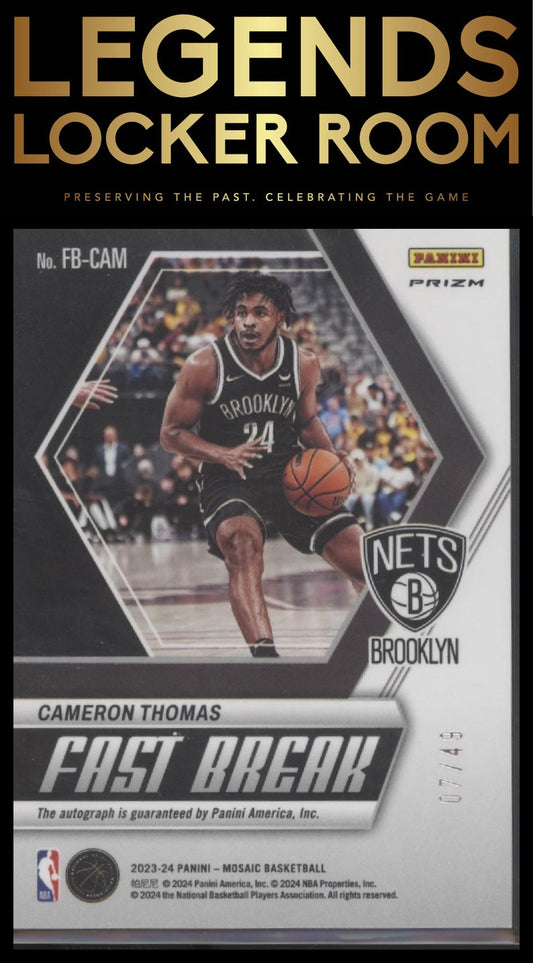 2023-24 Panini Mosaic #FB-CAM Cameron Thomas Autographs Fast Break Red #/49