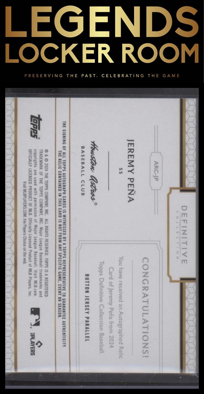 2024 Topps Definitive Collection Jeremy Peña Base Auto Relic Button Jersey /1