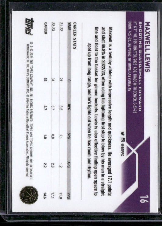 2023-24 Topps Chrome #16 Maxwell Lewis