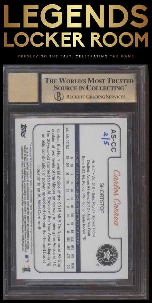 2016 Topps Archives Snapshots Carlos Correa Autographs Negative BGS 9.5 #/5