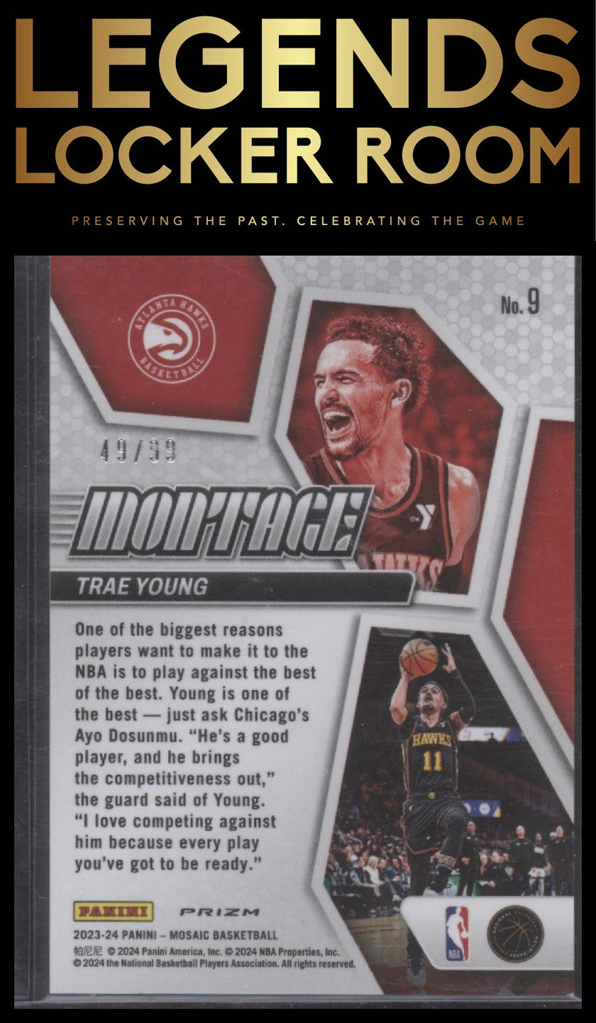 2023-24 Panini Mosaic #9 Trae Young Montage Mosaic Purple #/99