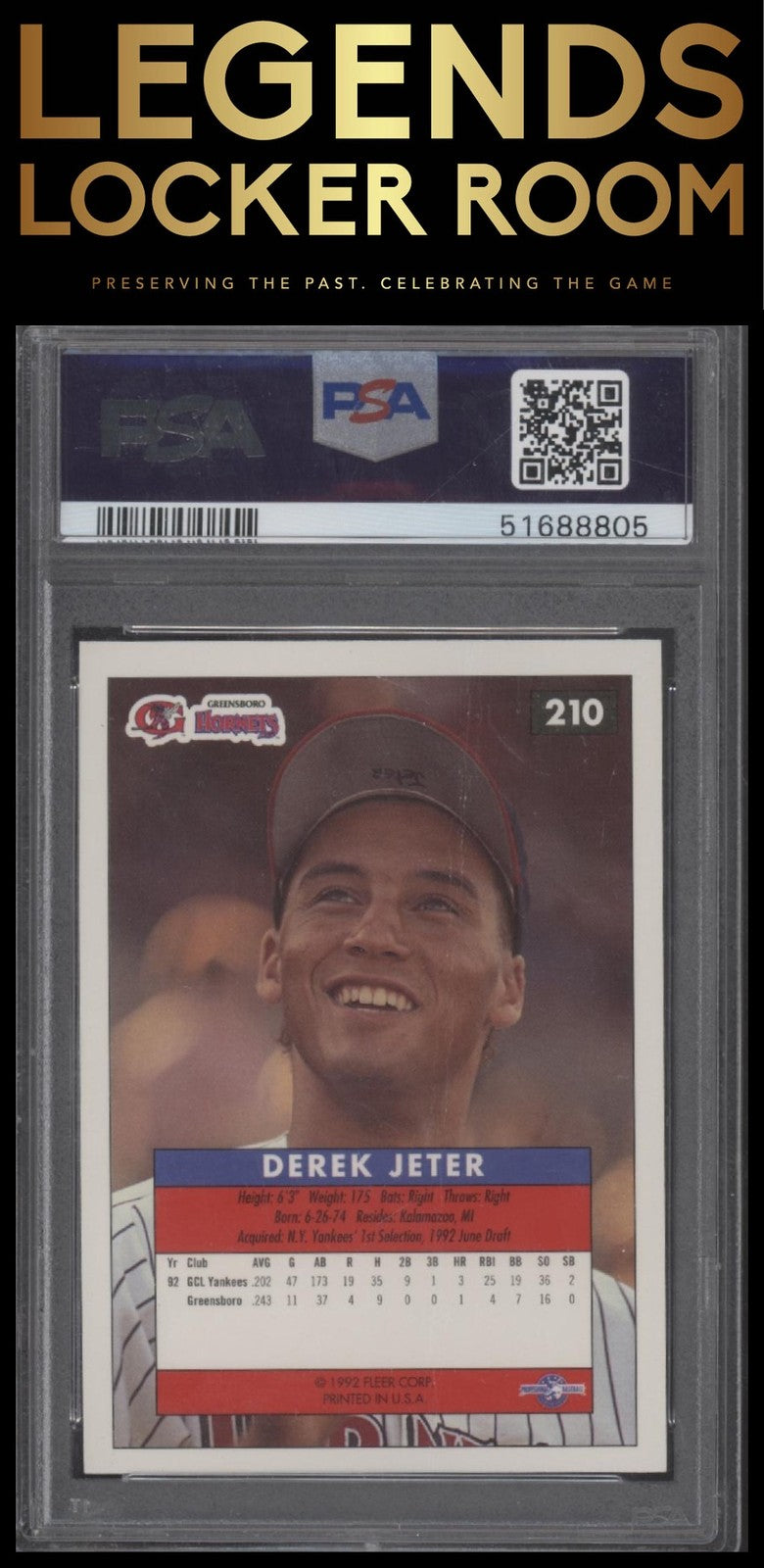 1992 Fleer Excel #210 Derek Jeter Auto PSA Authentic