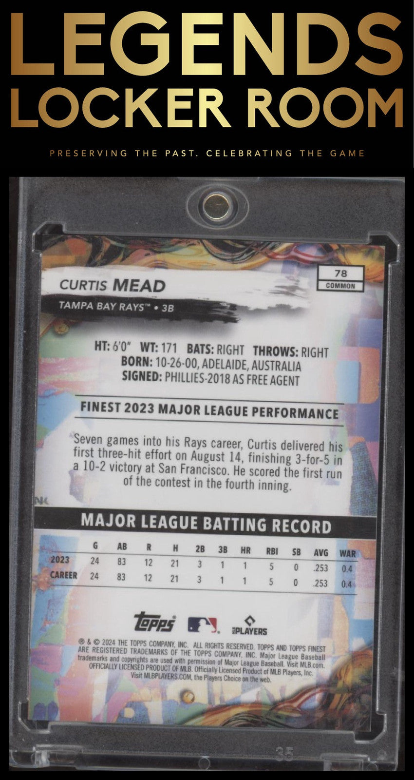 2024 Finest #78 Curtis Mead Sky Blue Refractors #/325