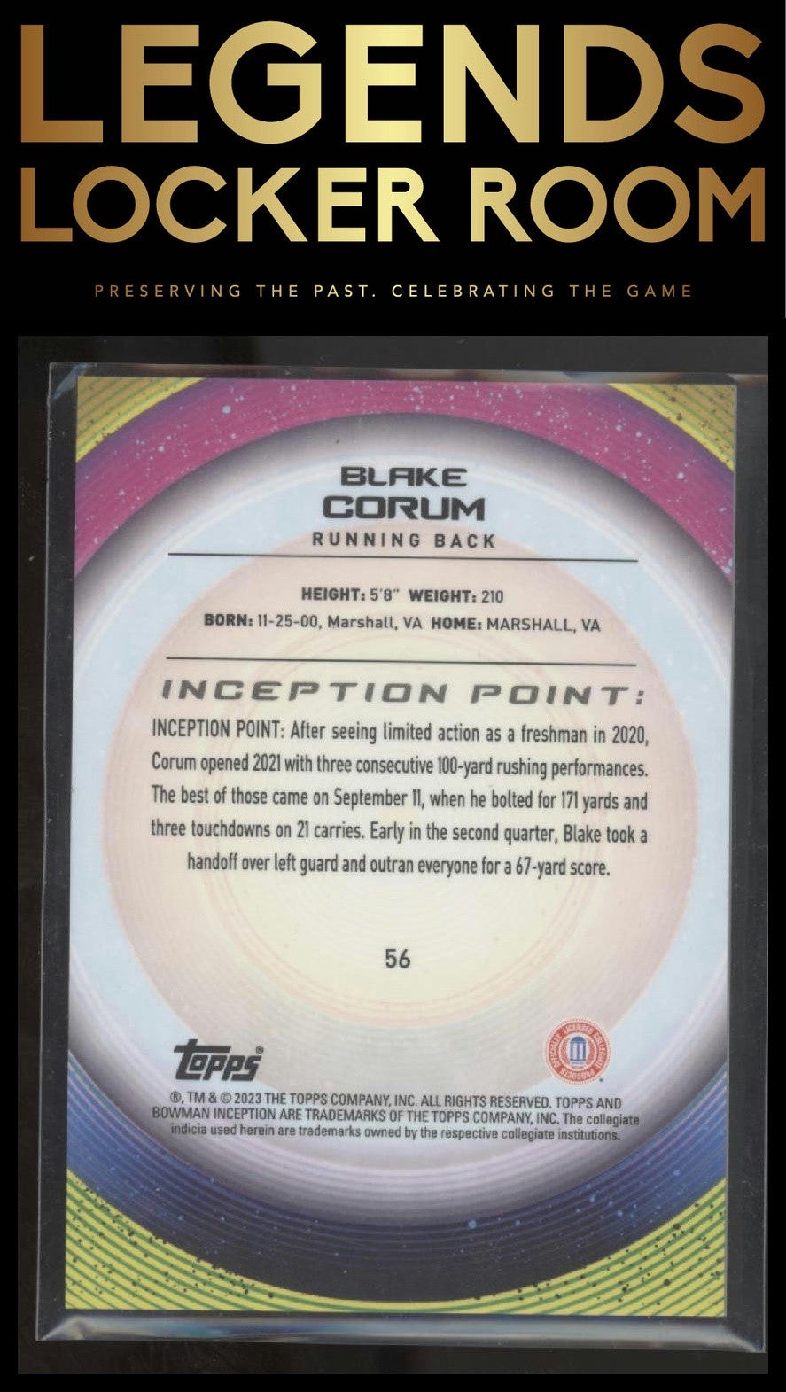 2022-23 Bowman University Inception #56 Blake Corum Green Foil #/299