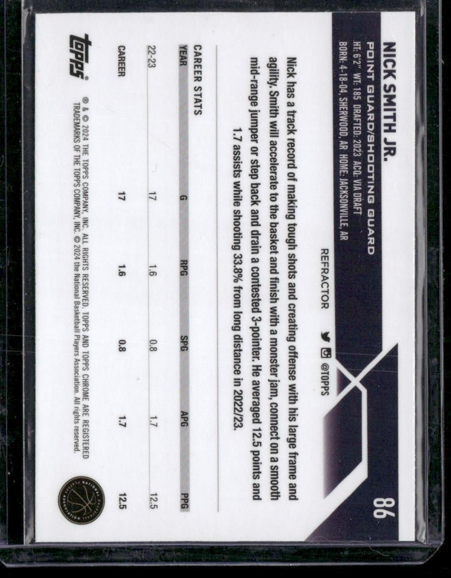 2023-24 Topps Chrome #86 Nick Smith Jr. Refractors