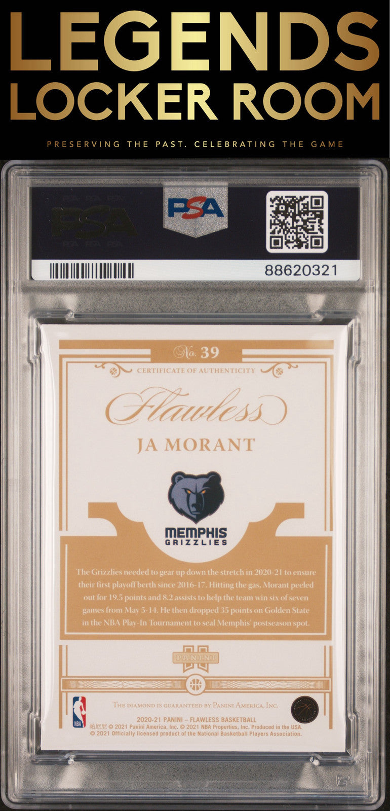 2020 Panini Flawless #39 Ja Morant Emerald PSA 10