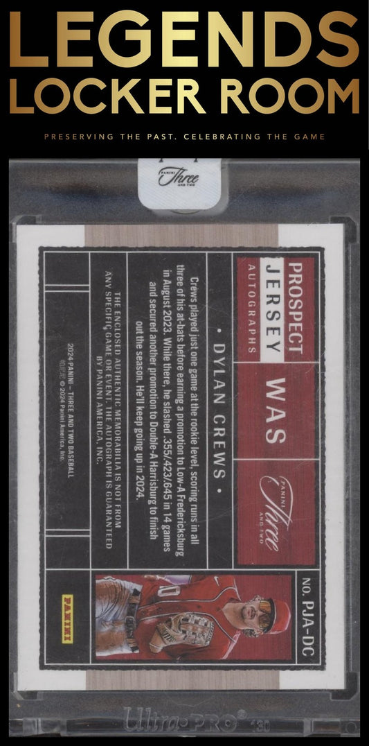 Dylan Crews 2024 Panini Three and Two Prospect Jersey Auto /32 RC