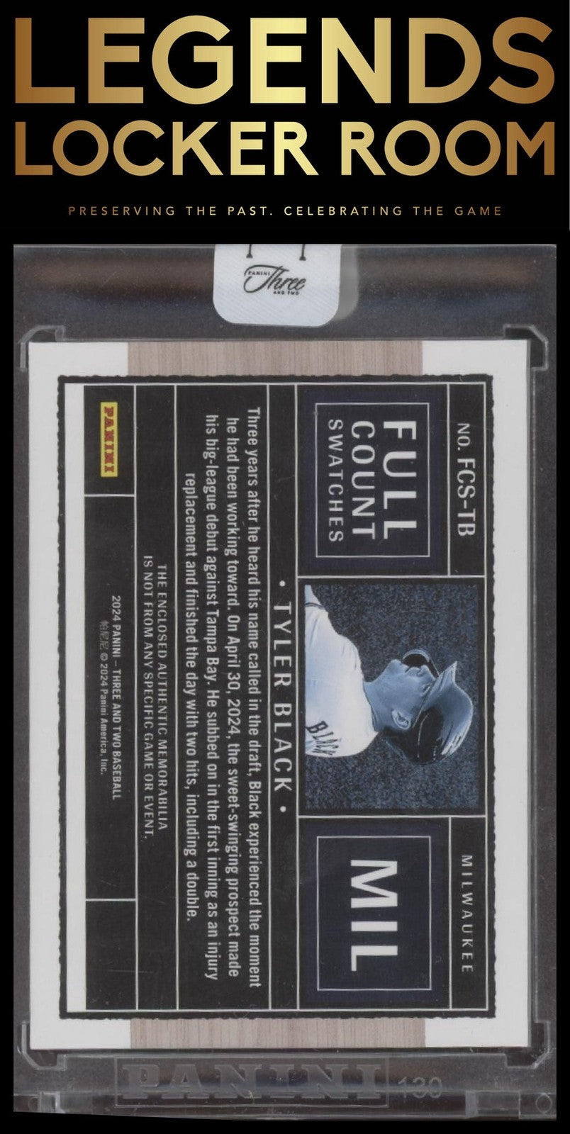 2024 Panini Three and Two Full Count Swatches /32 Tyler Black #FCS-TB Rookie RC