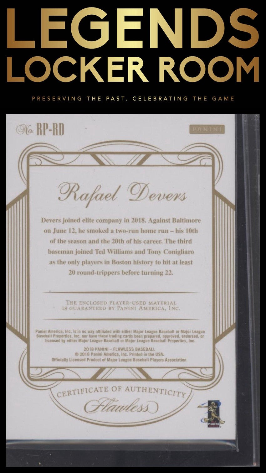 2018 Panini Flawless #RP-RD Rafael Devers Rookie Patches Emerald 5/5