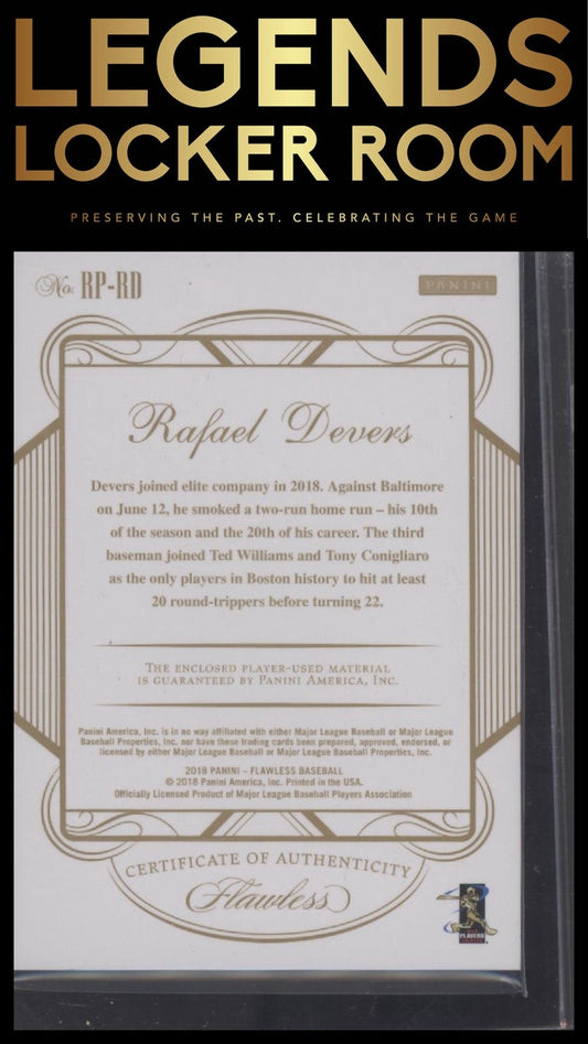 2018 Panini Flawless #RP-RD Rafael Devers Rookie Patches Emerald 5/5