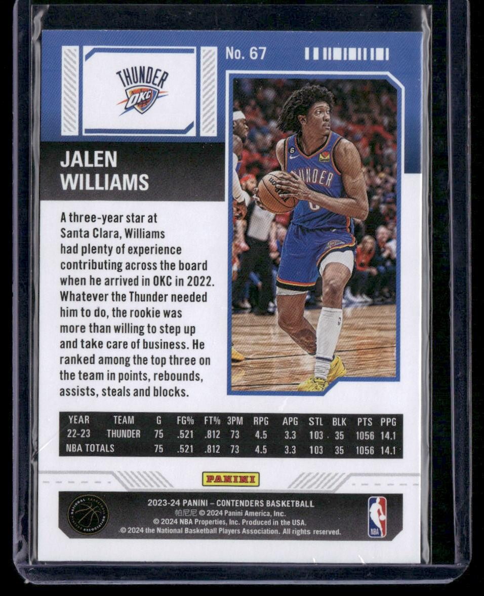 2023-24 Panini Contenders #67 Jalen Williams Season Ticket Retail