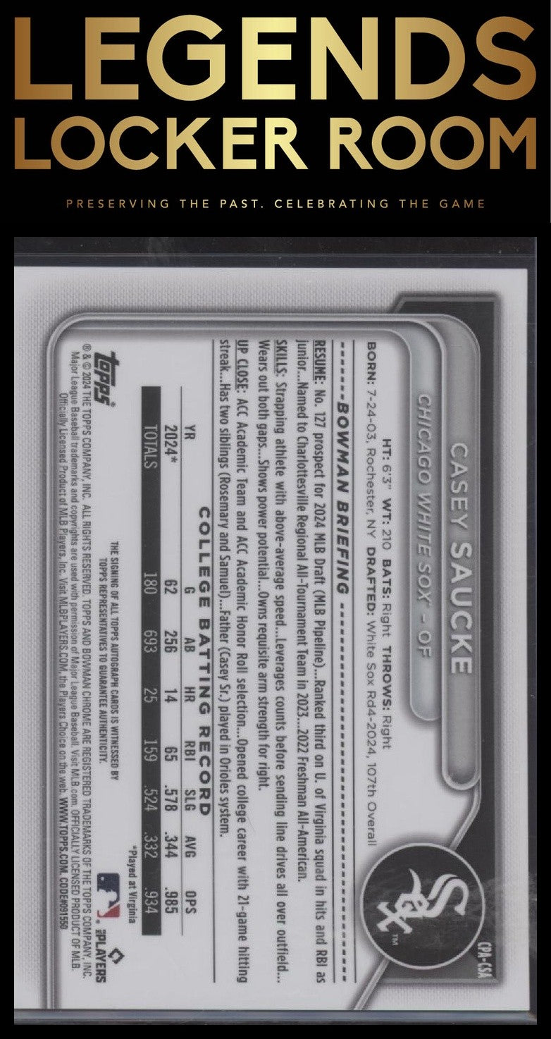 2024 Bowman Draft #CPA-CSA Casey Saucke Chrome Prospect Autographs